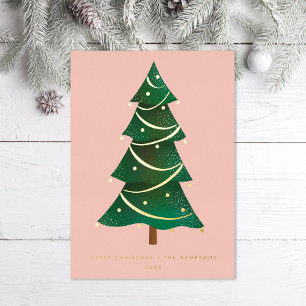 Klassieke kerstboom - Blush roze Folie Feestdagenkaart