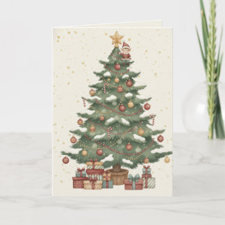 Klassieke Kerstboom met Vintage Cadeaus Kaart