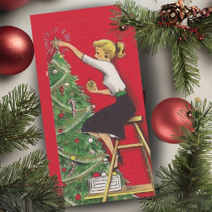 Klassieke Kerstboom Versierd Door Meisje Op Maat G Feestdagenkaart