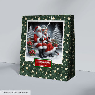Klassieke kerstcadeautas met coolste mevrouw Claus Medium Cadeauzakje