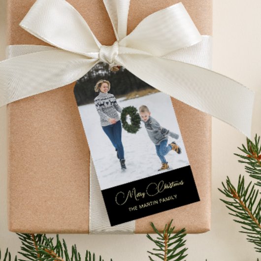 Klassieke kerstfoto Black Cadeaulabel