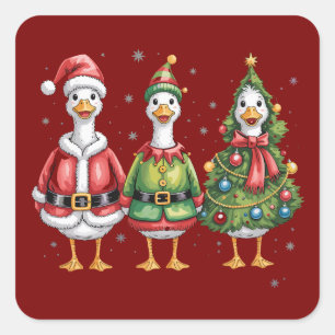 Klassieke Kerstgans Sinterklaas Eend Grappige Gans Vierkante Sticker