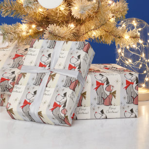 Klassieke Kerstkaart Hond & Kat  Rood & Zwart  Cadeaupapier