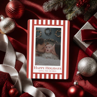 Klassieke kerstkaart met familiefoto en strepen