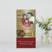 Klassieke kerstkaart rood en goud (Staand voorkant)