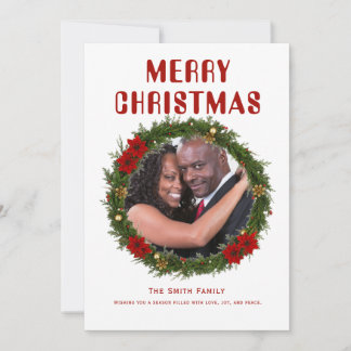 Klassieke Kerstkrans Familie Foto Vakantiekaart Kaart