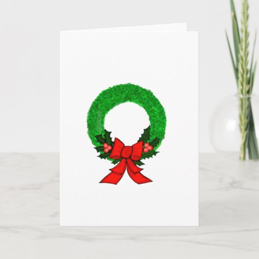 Klassieke Kerstkrans met Rode Strik Kaart (Voorkant)