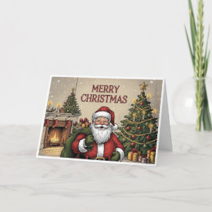 Klassieke Kerstman bij de open haard "Prettig Kers Kaart