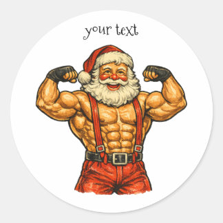 Klassieke Kerstman Bodybuilder Grappige Kerst Ronde Sticker