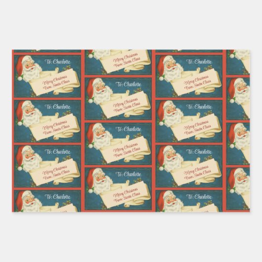 Klassieke Kerstman Custom Kindernaam Van Kerstman Inpakpapier Vel (Voorkant)