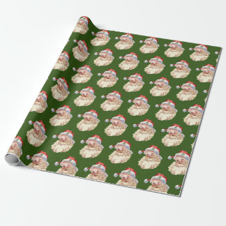 Klassieke kerstman die in groene BG wint Cadeaupapier