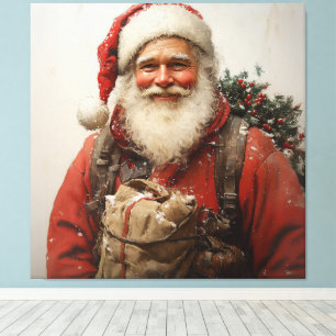 Klassieke Kerstman Hartverwarmende Kerstkunst Canvas Afdruk