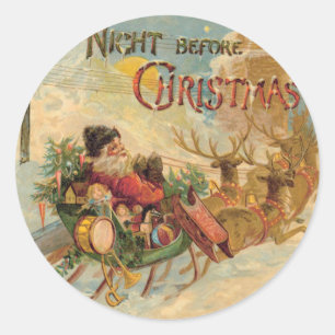 Klassieke Kerstman in zijn rendierslee Ronde Sticker
