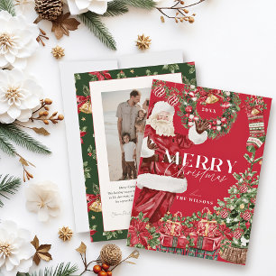 Klassieke Kerstman Kerstboom Foto Feestdagenkaart