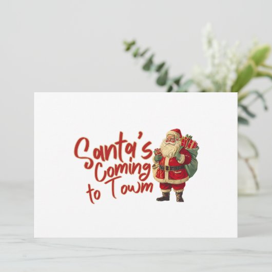 Klassieke Kerstman: Kerstman komt naar de stad Feestdagenkaart (Staand voorkant)