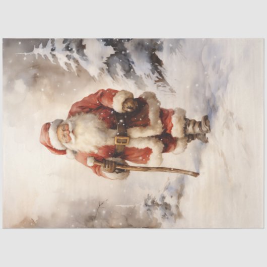 Klassieke Kerstman komt in besneeuwd bos Tissuepapier (Voorkant)