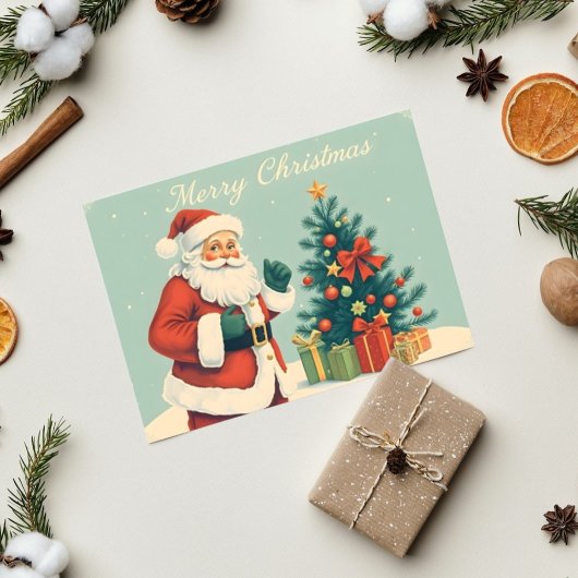 Klassieke Kerstman met Kerstboom Kaart