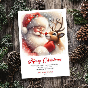Klassieke Kerstman Rudolph Illustratie Kerstgroet  Feestdagenkaart