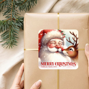 Klassieke Kerstman Rudolph Persoonlijke Kerst Kind Vierkante Sticker