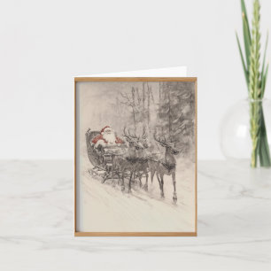 Klassieke Kerstman slee Santa bos schets Kaart
