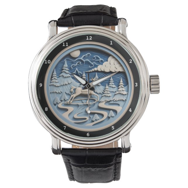 Klassieke Kerstman Sterrennacht Horloge (Voorkant)