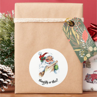 Klassieke Kerstman Stout of Braaf? Ronde Sticker