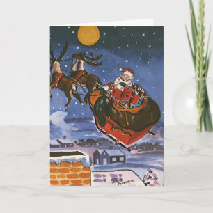 Klassieke Kerstman vliegt met zijn slee Feestdagen Kaart