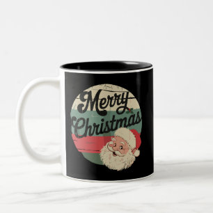 Klassieke Kerstman Vrolijk Kerstmis Gezicht Oud Tweekleurige Koffiemok