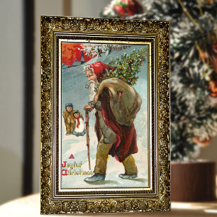 Klassieke Kerstman Winter Sneeuw Scene Feestdagenkaart