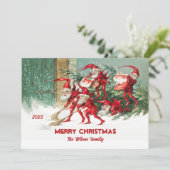 Klassieke Kerstmannen Elfen Aangepaste Prettig Ker Feestdagenkaart (Staand voorkant)