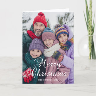 Klassieke Kerstmis Calligrafie Familie Foto Feestdagen Kaart