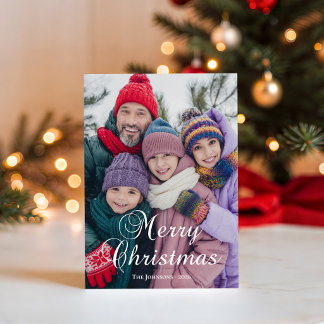Klassieke Kerstmis Calligrafie Familie Foto Feestdagenkaart