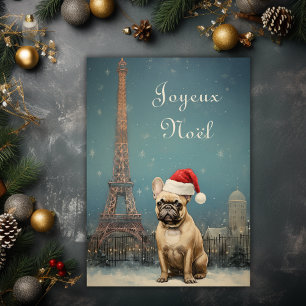 Klassieke Kerstmis Eiffeltoren Franse Bulldog Feestdagen Kaart