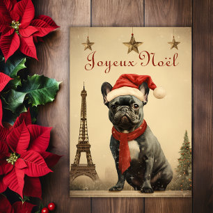 Klassieke Kerstmis Eiffeltoren Franse Bulldog Feestdagen Kaart
