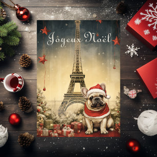 Klassieke Kerstmis Eiffeltoren Franse Bulldog Feestdagen Kaart