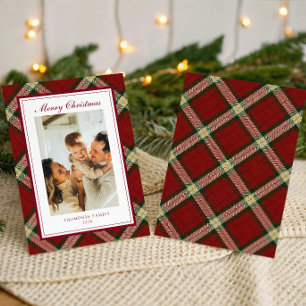 Klassieke Kerstmis Geruite Familie Foto Feestdagenkaart