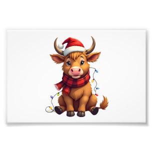 Klassieke Kerstmis Hoogland Koe Cute Vakantie Vect Foto Afdruk