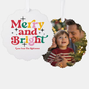 Klassieke Kerstmis Merry & Bright Retro Kerst Foto Ornament Kaart