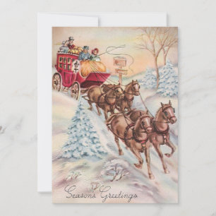 Klassieke Kerstmis Winter Postkoets Feestdagenkaart