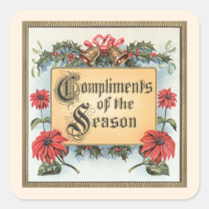 Klassieke kerstpoinsettia's in een sierlijke lijst vierkante sticker