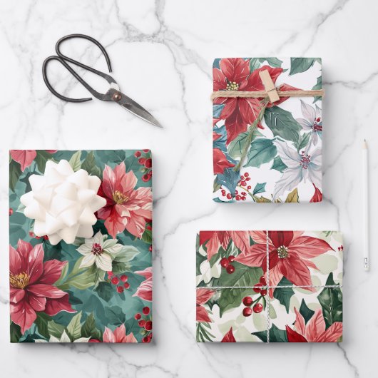 Klassieke kerstpunsettia inpakpapier vel (Voorkant)