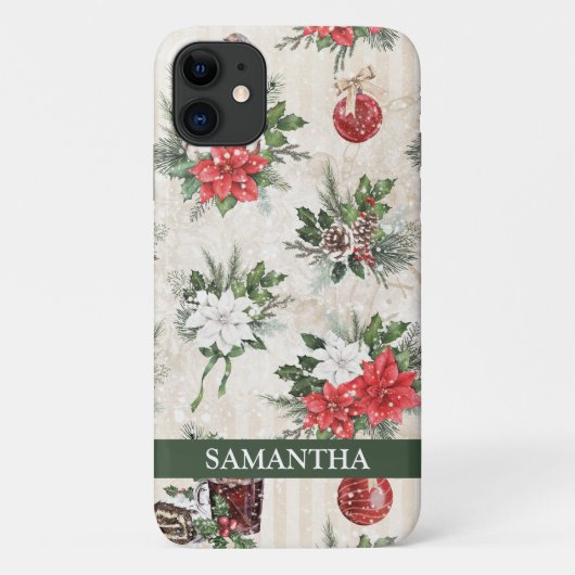 Klassieke kerstrode en witte punsettia katoen Case-Mate iPhone case (Achterkant)