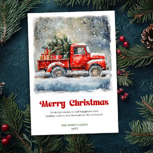 Klassieke Kerstscene met Oude Rode Truck Kaart