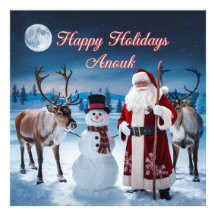 Klassieke kerstscène met Santa, Snowman