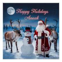 Klassieke kerstscène met Santa, Snowman