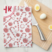 Klassieke kerstsnoepriet theedoek (Quarter Fold)