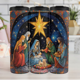 Klassieke kerststal met ster thermosbeker