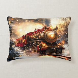 Klassieke Kersttrein Express in Besneeuwde Nacht Accent Kussen