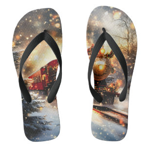 Klassieke Kersttrein Express in Besneeuwde Nacht Teenslippers