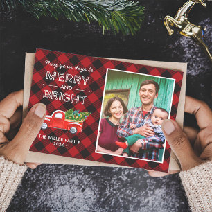 Klassieke Kersttruck Rood Buffalo Plaid Foto Feestdagenkaart